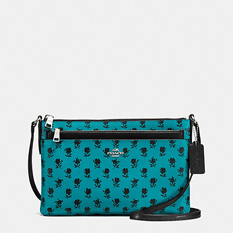 COACH f38159 EAST/WEST CROSSBODY WITH POP UP POUCH IN BADLANDS FLORAL PRINT COATED CANVAS SILVER/TURQUOISE BLACK