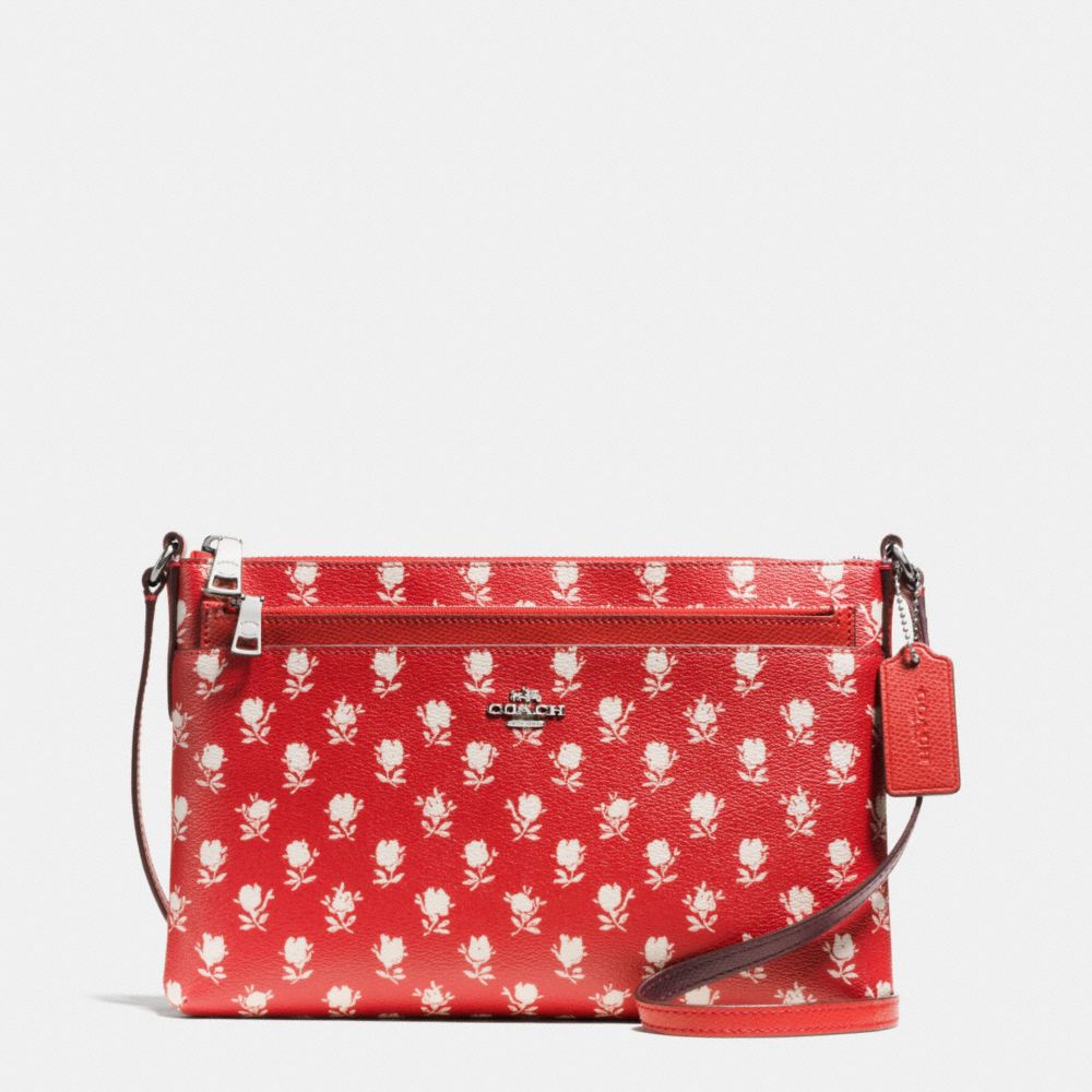 COACH F38159 - EAST/WEST CROSSBODY WITH POP UP POUCH IN BADLANDS FLORAL PRINT COATED CANVAS SILVER/CARMINE MULTI