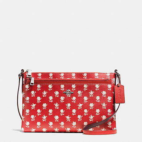 COACH f38159 EAST/WEST CROSSBODY WITH POP UP POUCH IN BADLANDS FLORAL PRINT COATED CANVAS SILVER/CARMINE MULTI