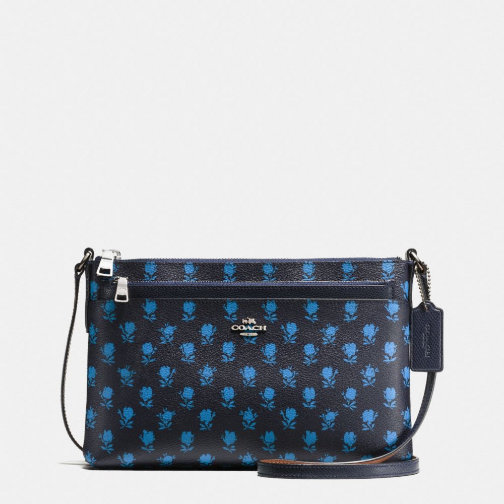 EAST/WEST CROSSBODY WITH POP UP POUCH IN BADLANDS FLORAL PRINT COATED CANVAS - f38159 - SILVER/MIDNIGHT MULTI