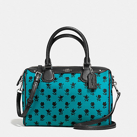COACH f38160 MINI BENNETT SATCHEL IN BADLANDS FLORAL PRINT COATED CANVAS SILVER/TURQUOISE BLACK
