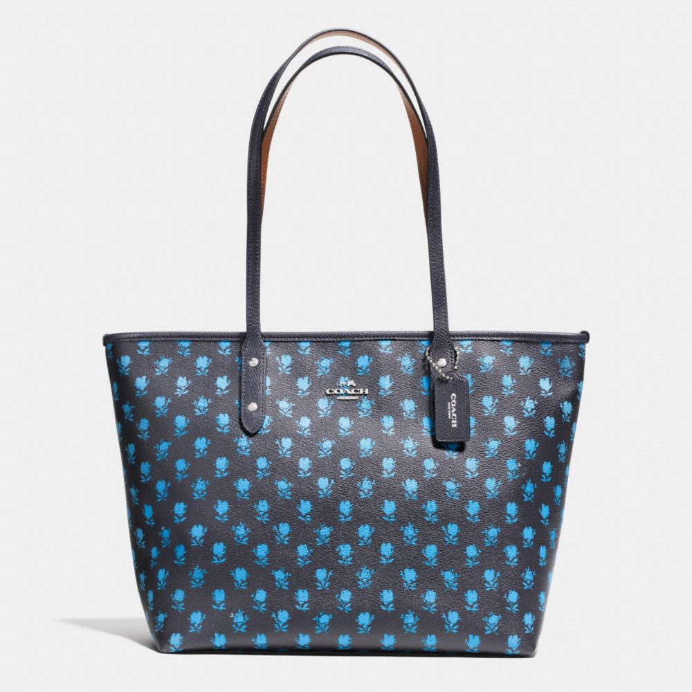 CITY ZIP TOTE IN BADLANDS FLORAL PRINT COATED CANVAS - SILVER/MIDNIGHT MULTI - COACH F38161