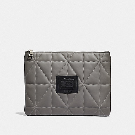 COACH LARGE MULTIFUNCTIONAL POUCH WITH QUILTING - HEATHER GREY/BLACK - F38164