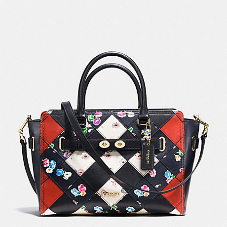 COACH f38210 BLAKE CARRYALL IN PRINTED PATCHWORK LEATHER IMITATION GOLD/MULTICOLOR
