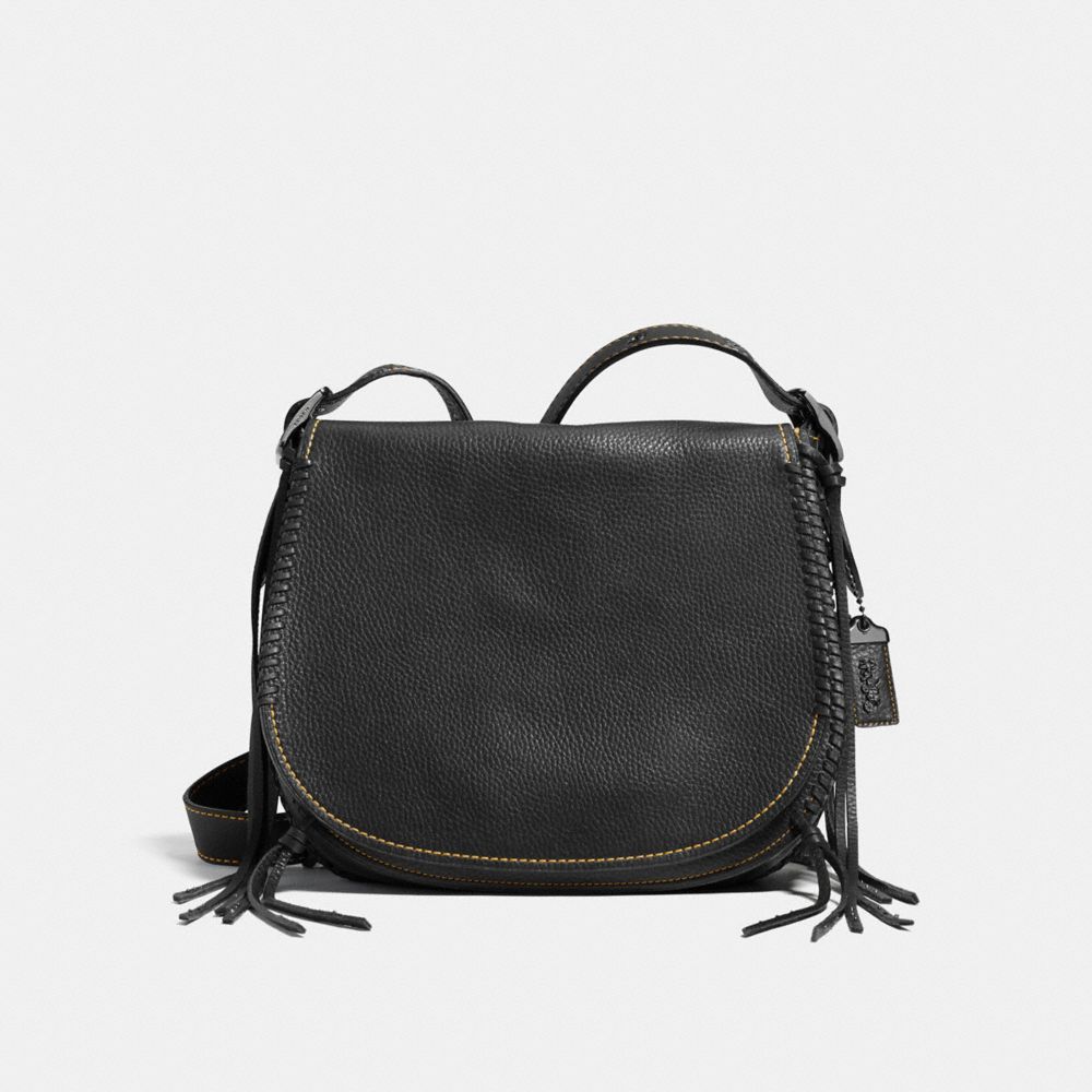 COACH F38219 Saddle In Pebble Leather With Whiplash Details BLACK COPPER/BLACK