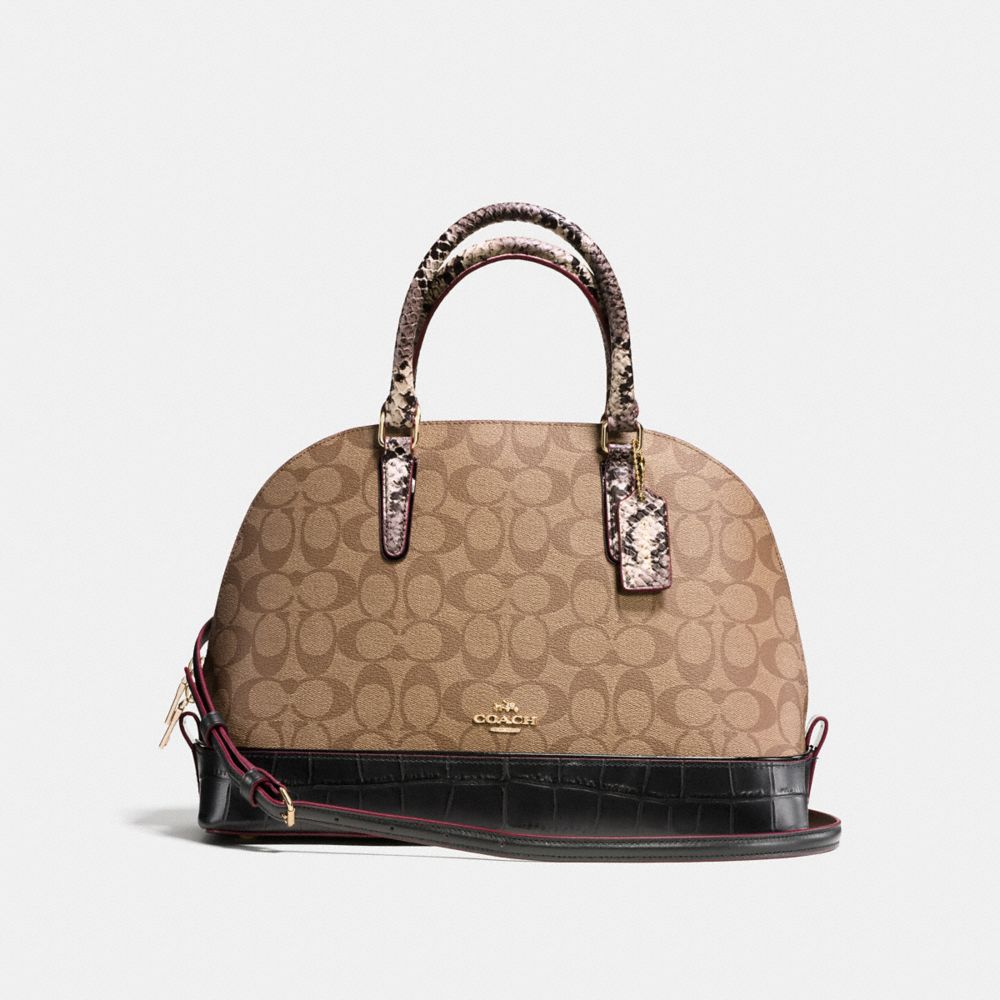 COACH SIERRA SATCHEL IN SIGNATURE WITH EXOTIC MIX TRIM - IMITATION GOLD/KHAKI/BLACK - F38246