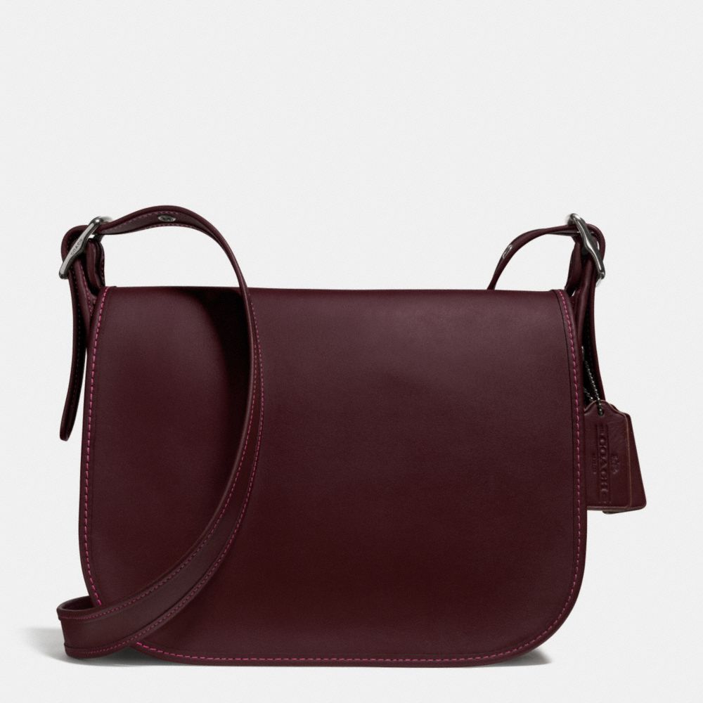 COACH F38247 Patricia Saddle Bag In Smooth Leather BLACK ANTIQUE NICKEL/OXBLOOD