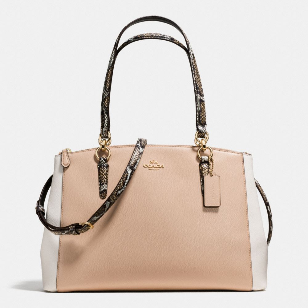 COACH F38249 Christie Carryall In Crossgrain Leather With Exotic-embossed Trim IMITATION GOLD/BEECHWOOD MULTI