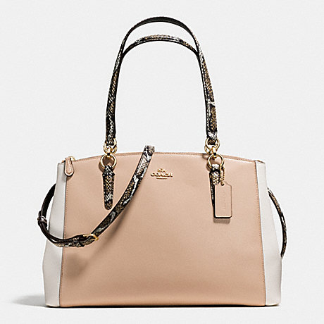 COACH f38249 CHRISTIE CARRYALL IN CROSSGRAIN LEATHER WITH EXOTIC-EMBOSSED TRIM IMITATION GOLD/BEECHWOOD MULTI