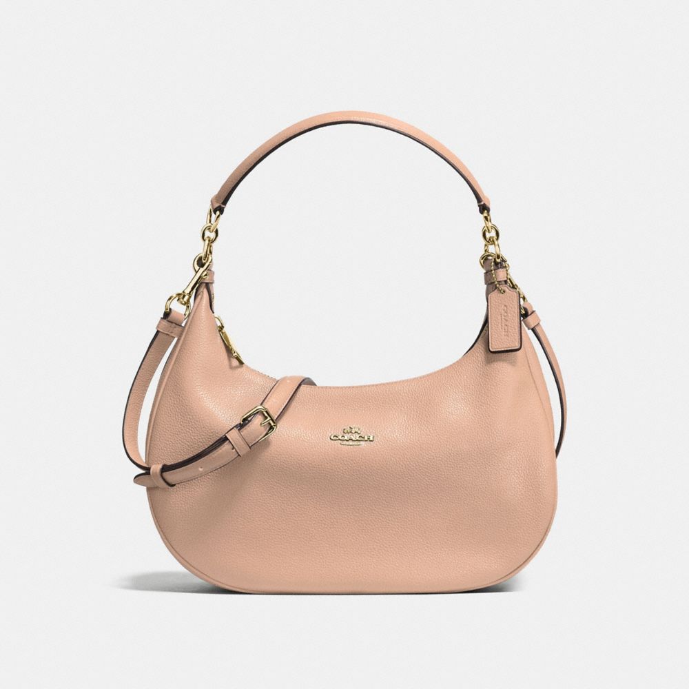COACH F38250 East/west Harley Hobo In Polished Pebble Leather IMITATION GOLD/NUDE PINK