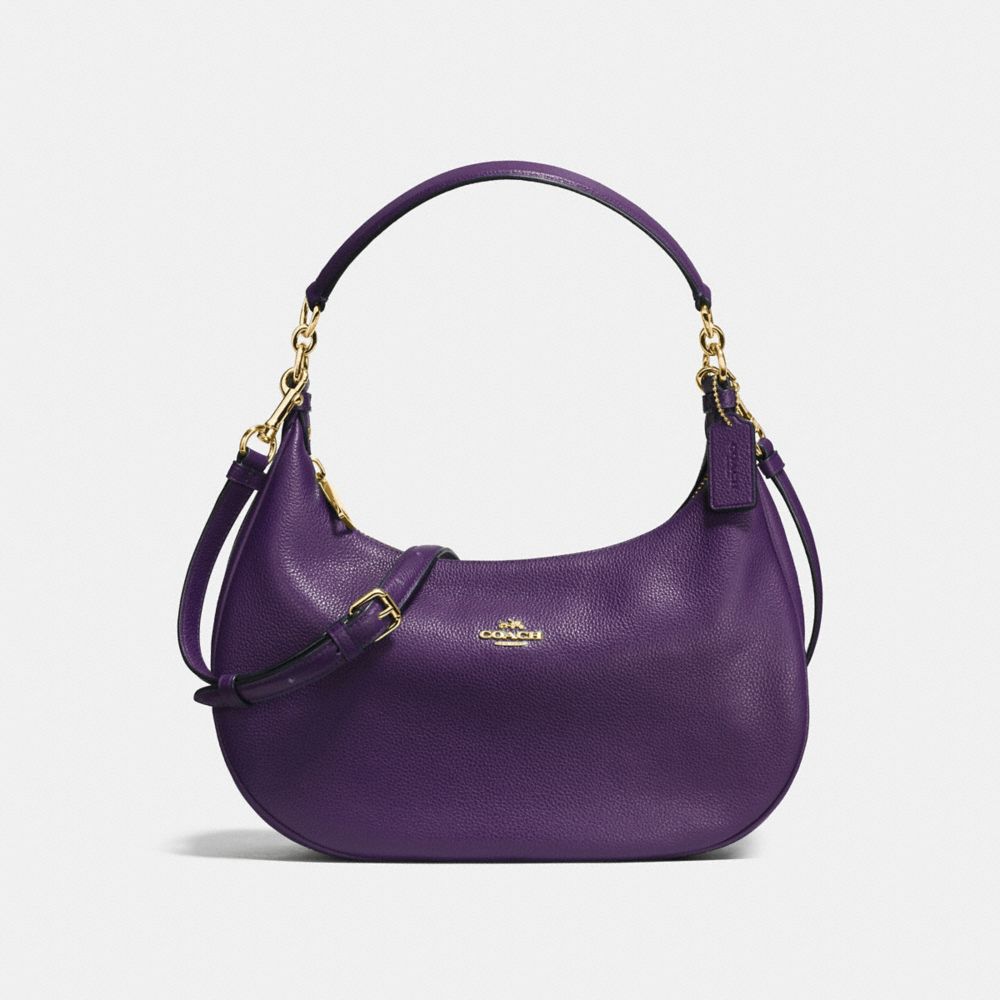 HARLEY EAST/WEST HOBO IN PEBBLE LEATHER - IMITATION GOLD/AUBERGINE - COACH F38250
