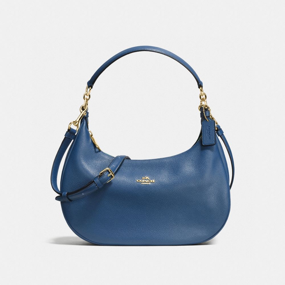 COACH f38250 HARLEY EAST/WEST HOBO IN PEBBLE LEATHER IMITATION GOLD/MARINA