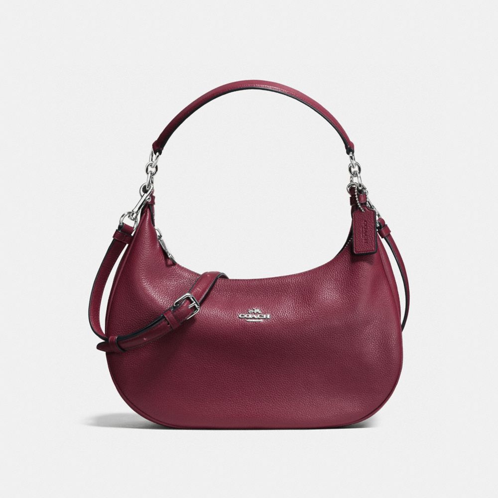 COACH f38250 HARLEY EAST/WEST HOBO IN PEBBLE LEATHER SILVER/BURGUNDY