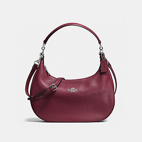 COACH F38250 HARLEY EAST/WEST HOBO IN PEBBLE LEATHER SILVER/BURGUNDY