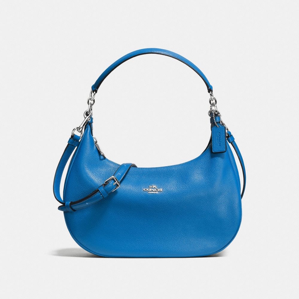 HARLEY EAST/WEST HOBO IN PEBBLE LEATHER - COACH F38250 - SILVER/LAPIS