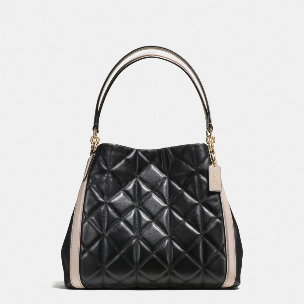 COACH F38257 Phoebe Shoulder Bag In Quilted Colorblock Leather IMITATION GOLD/BLACK/GREY BIRCH