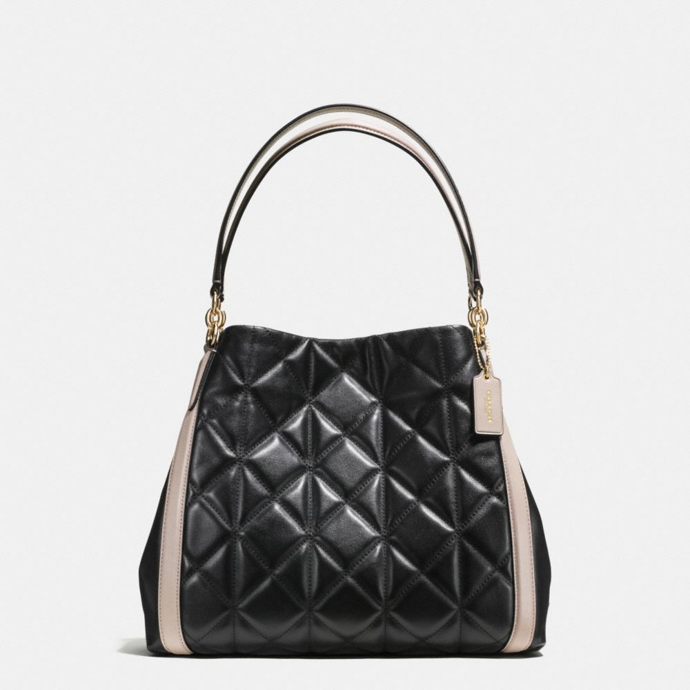 COACH F38257 - PHOEBE SHOULDER BAG IN QUILTED COLORBLOCK LEATHER IMITATION GOLD/BLACK/GREY BIRCH