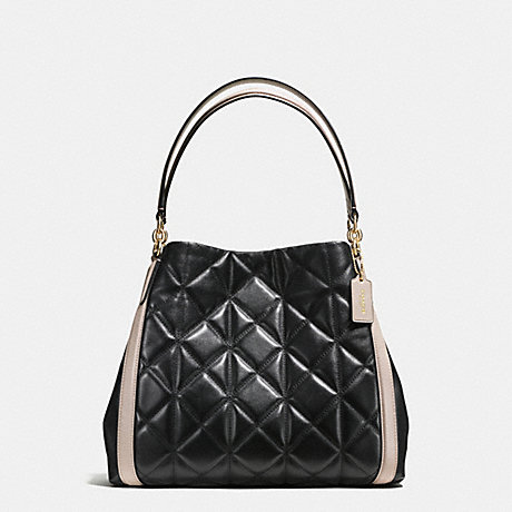 COACH f38257 PHOEBE SHOULDER BAG IN QUILTED COLORBLOCK LEATHER IMITATION GOLD/BLACK/GREY BIRCH