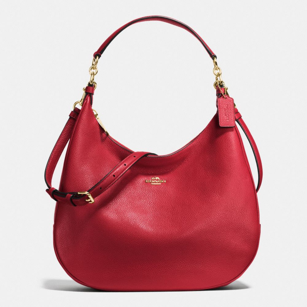 HARLEY HOBO IN PEBBLE LEATHER - IMITATION GOLD/TRUE RED - COACH F38259