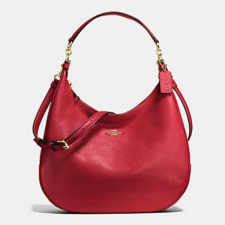 COACH f38259 HARLEY HOBO IN PEBBLE LEATHER IMITATION GOLD/TRUE RED