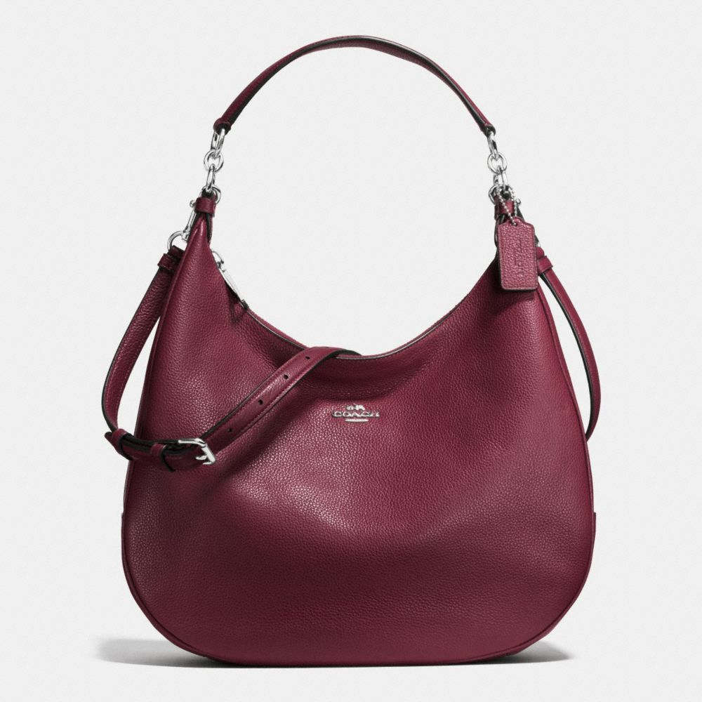 HARLEY HOBO IN PEBBLE LEATHER - SILVER/BURGUNDY - COACH F38259