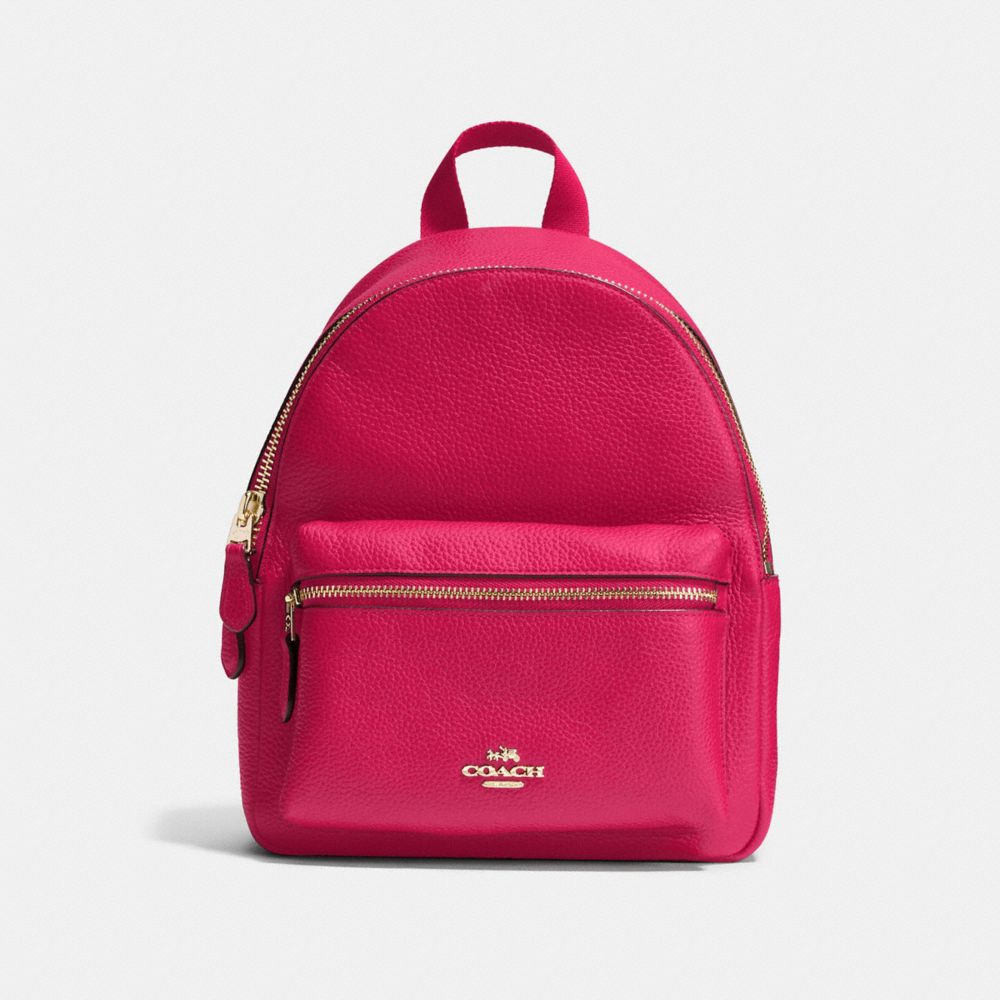 COACH F38263 MINI CHARLIE BACKPACK IN PEBBLE LEATHER IMITATION-GOLD/BRIGHT-PINK