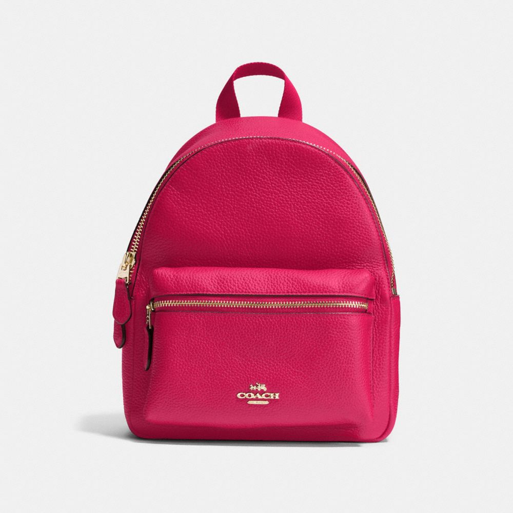 COACH MINI CHARLIE BACKPACK IN PEBBLE LEATHER - IMITATION GOLD/BRIGHT PINK - f38263