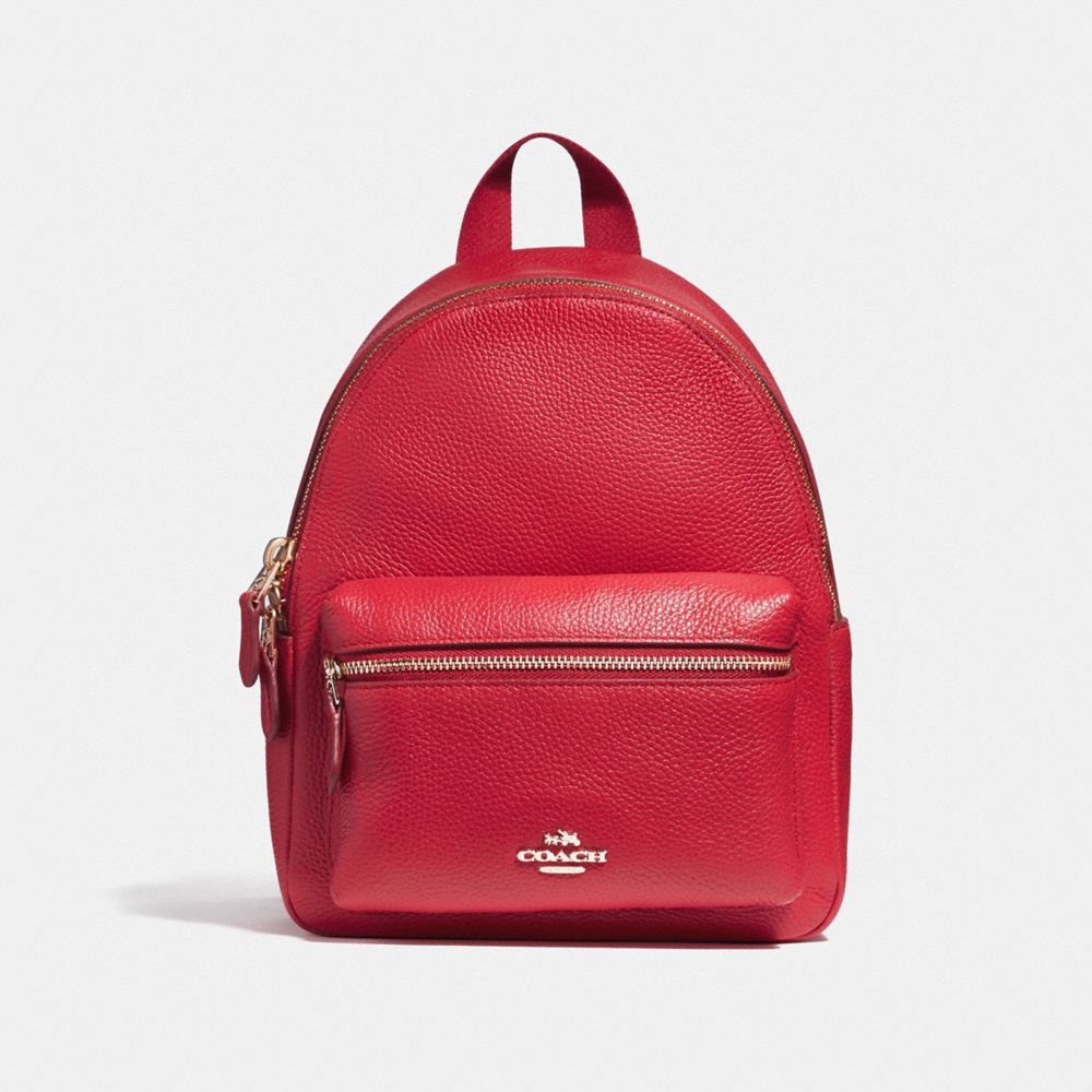 COACH F38263 Mini Charlie Backpack In Pebble Leather LIGHT GOLD/TRUE RED