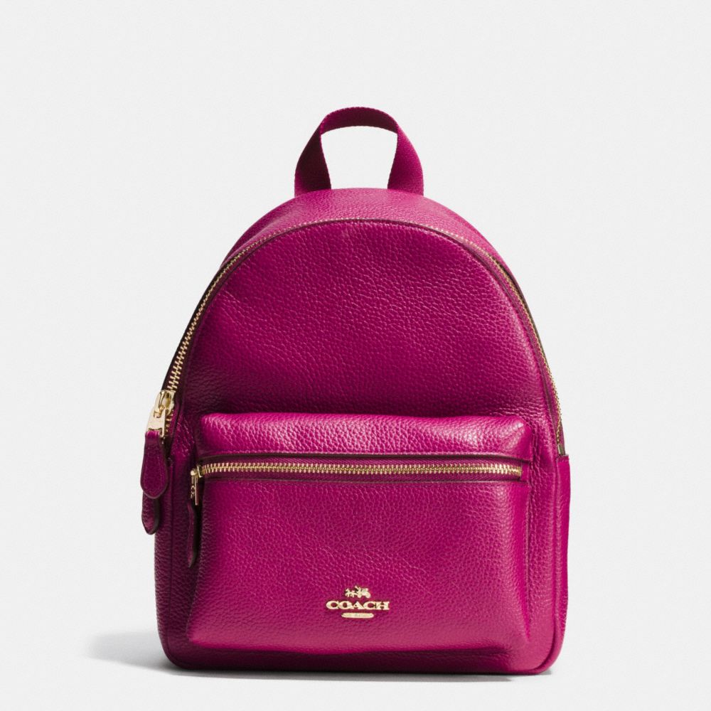 MINI CHARLIE BACKPACK IN PEBBLE LEATHER - IMITATION GOLD/FUCHSIA - COACH F38263