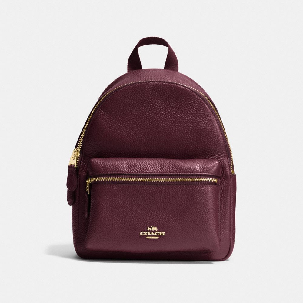 MINI CHARLIE BACKPACK IN PEBBLE LEATHER - IMITATION GOLD/OXBLOOD - COACH F38263