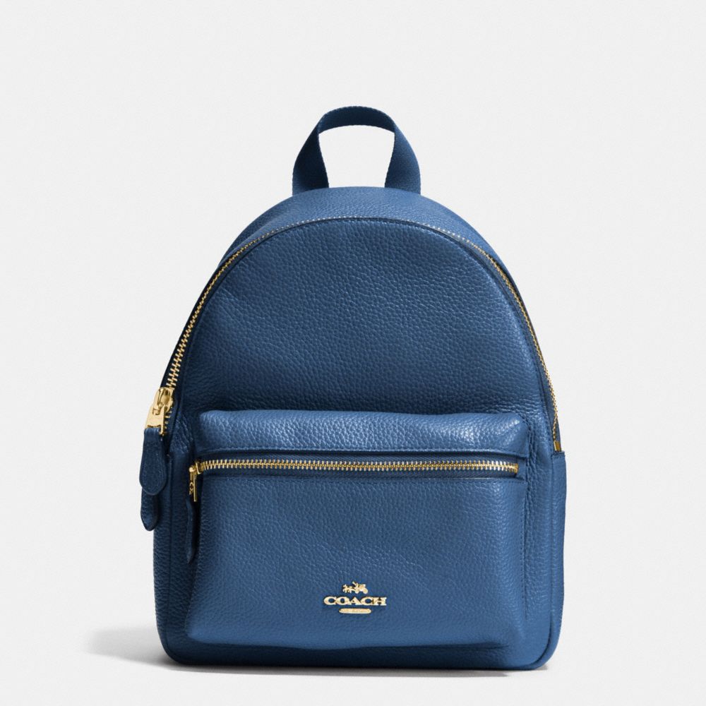 MINI CHARLIE BACKPACK IN PEBBLE LEATHER - IMITATION GOLD/MARINA - COACH F38263