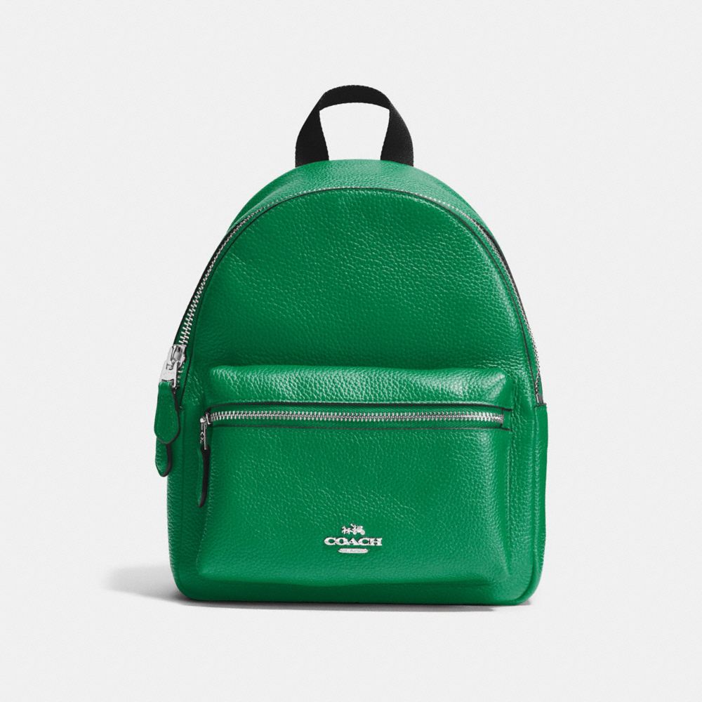 COACH F38263 Mini Charlie Backpack In Pebble Leather SILVER/JADE
