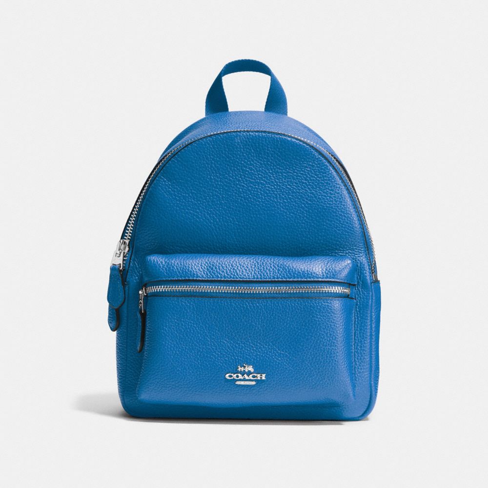 COACH F38263 Mini Charlie Backpack In Pebble Leather SILVER/LAPIS