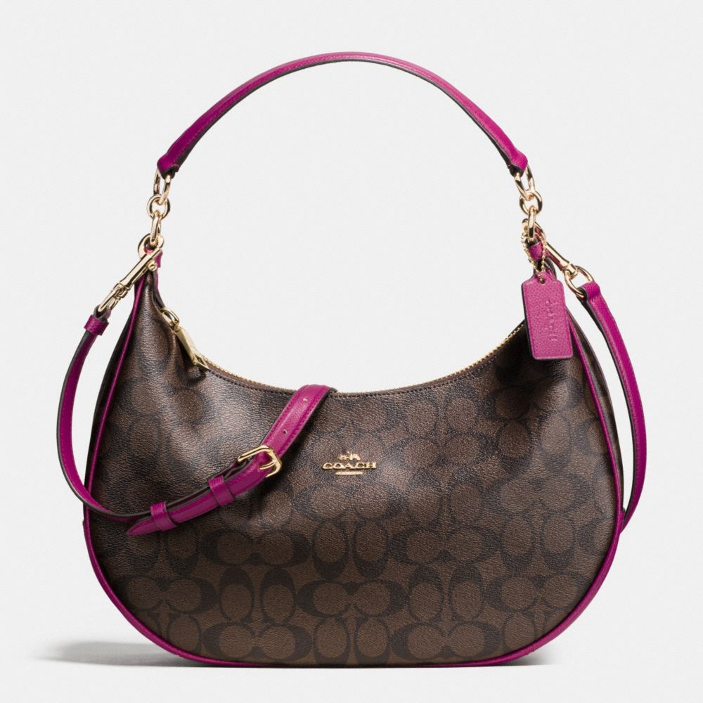 COACH HARLEY EAST/WEST HOBO IN SIGNATURE - IMITATION GOLD/BROWN/FUCHSIA - F38267