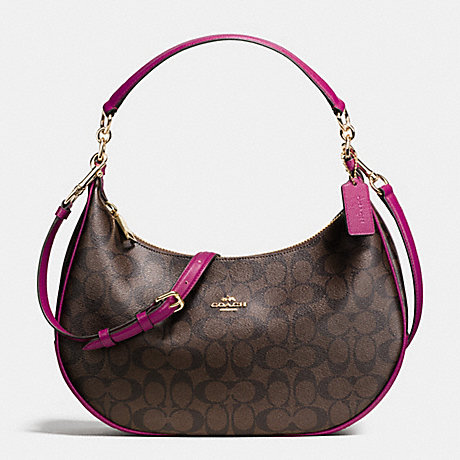 COACH F38267 HARLEY EAST/WEST HOBO IN SIGNATURE IMITATION-GOLD/BROWN/FUCHSIA