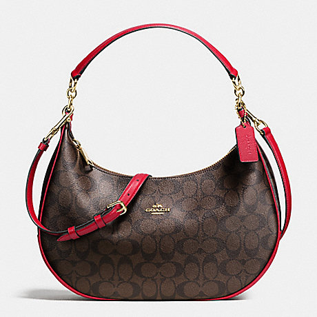 COACH F38267 HARLEY EAST/WEST HOBO IN SIGNATURE IMITATION-GOLD/BROW-TRUE-RED