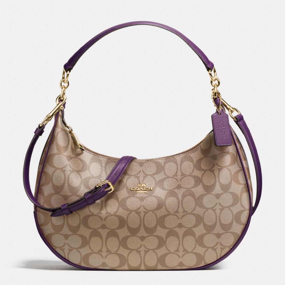 HARLEY EAST/WEST HOBO IN SIGNATURE - f38267 - IMITATION GOLD/KHAKI AUBERGINE