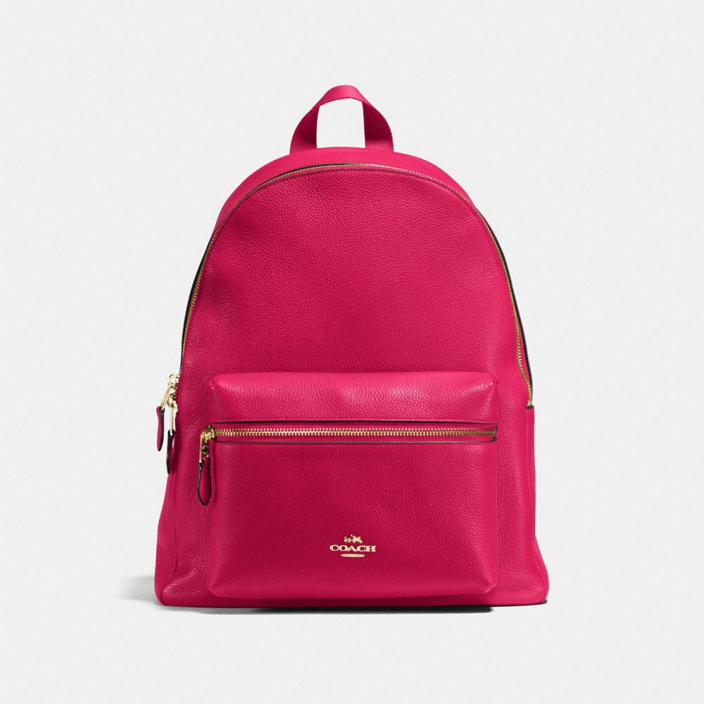 COACH f38288 CHARLIE BACKPACK IN PEBBLE LEATHER IMITATION GOLD/BRIGHT PINK