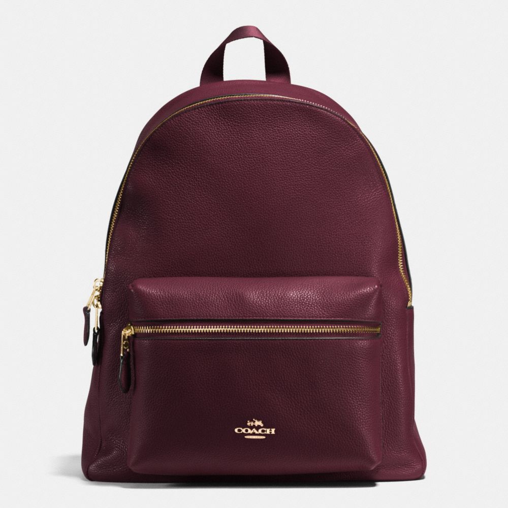 CHARLIE BACKPACK IN PEBBLE LEATHER - IMITATION GOLD/OXBLOOD - COACH F38288