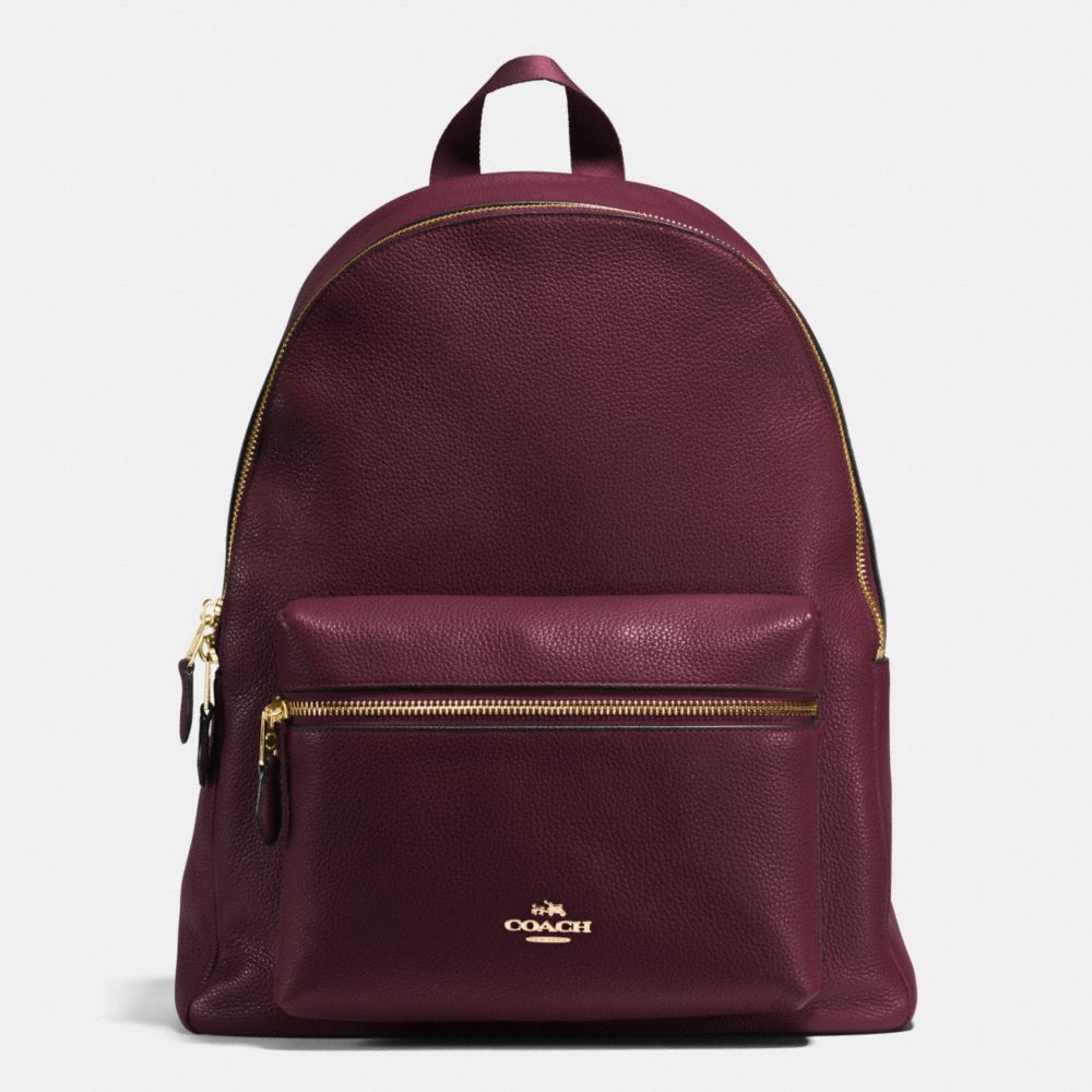 COACH f38288 CHARLIE BACKPACK IN PEBBLE LEATHER IMITATION GOLD/OXBLOOD