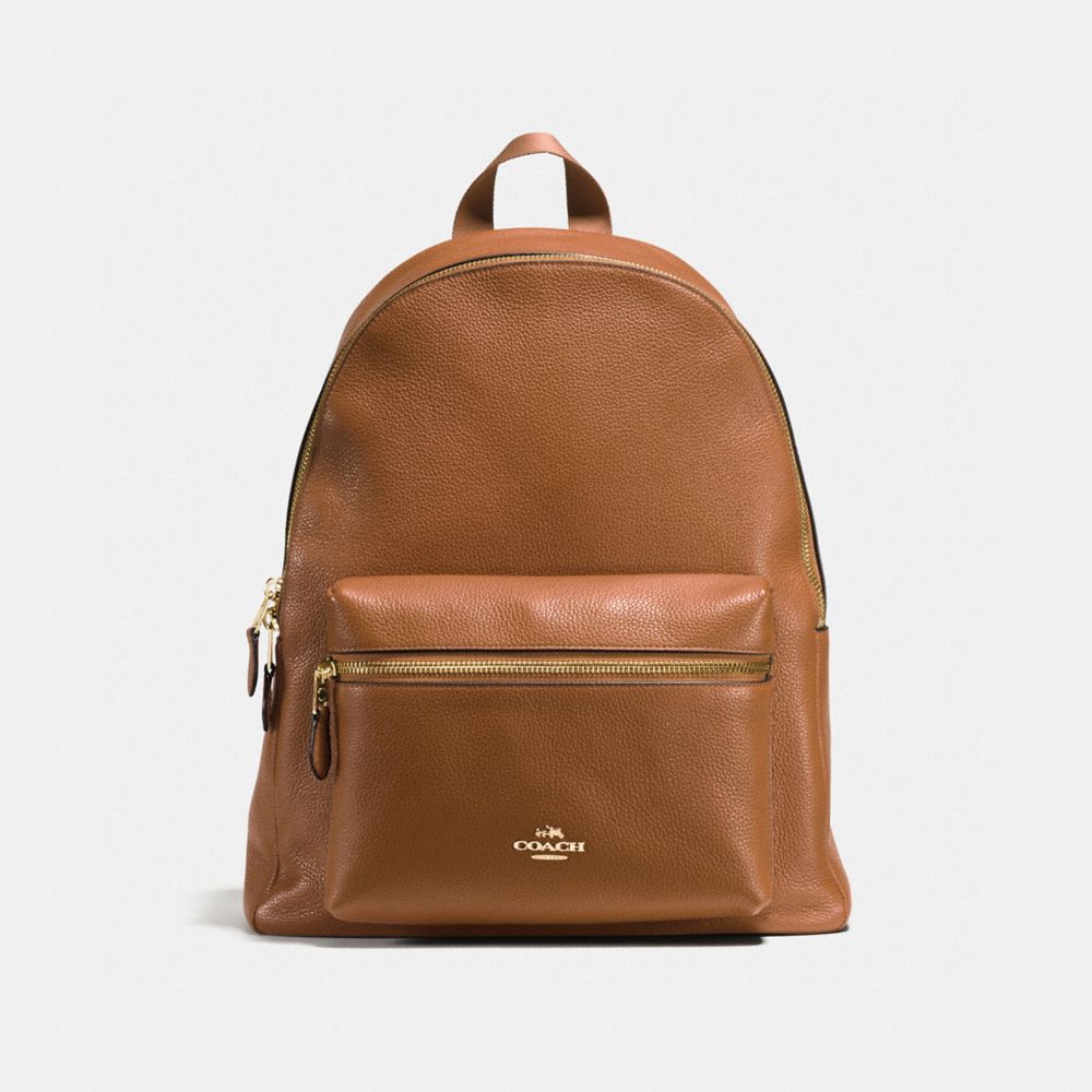 COACH F38288 Charlie Backpack In Pebble Leather IMITATION GOLD/SADDLE