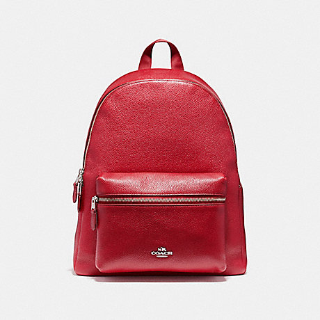 COACH F38288 CHARLIE BACKPACK IN PEBBLE LEATHER SILVER/TRUE-RED