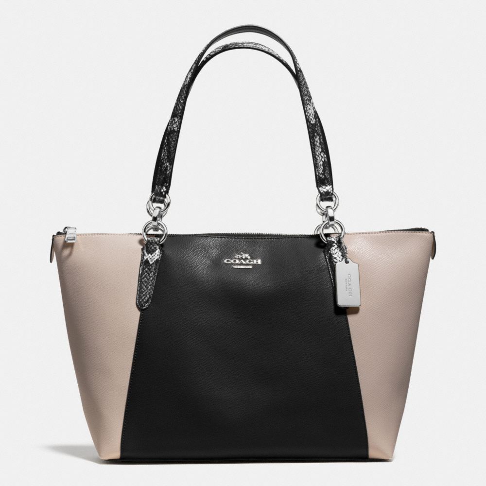 AVA TOTE IN EXOTIC EMBOSSED LEATHER TRIM - f38308 - SILVER/BLACK MULTI