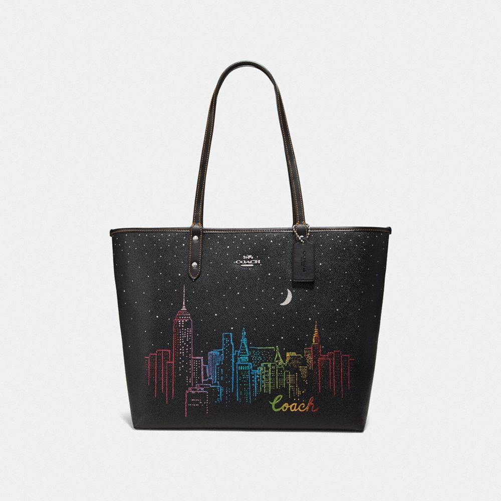 COACH F38342 - REVERSIBLE CITY TOTE WITH SKYLINE PRINT BLACK/GUNMETAL MULTI/SILVER