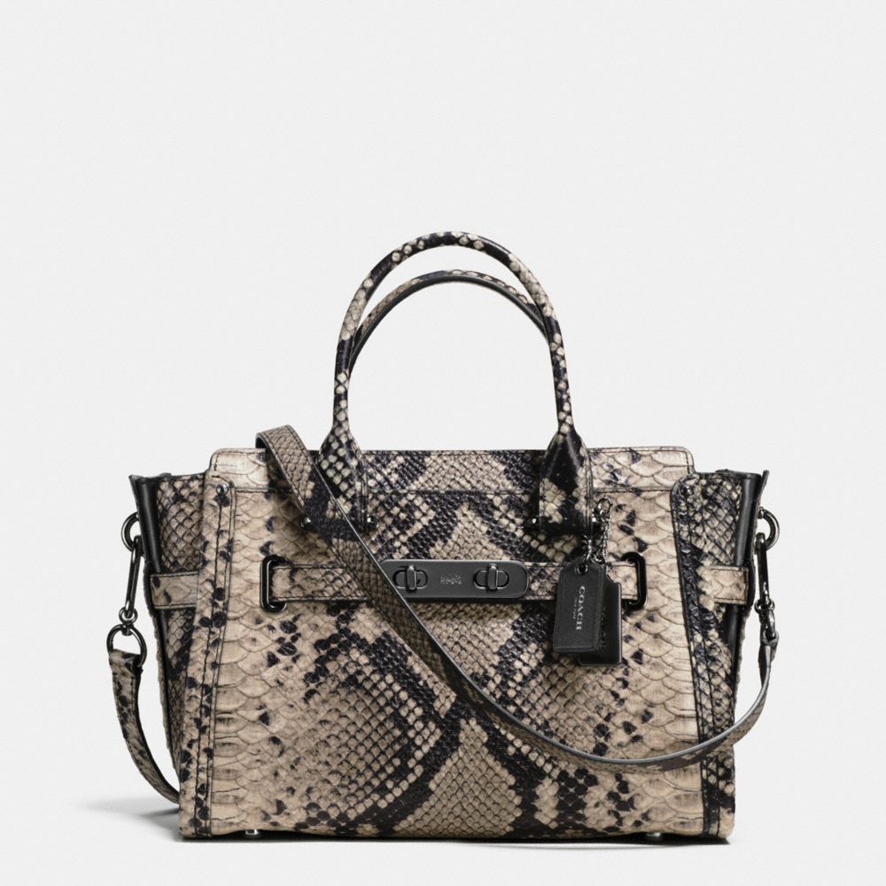 COACH SWAGGER 27 CARRYALL IN SNAKE-EMBOSSED LEATHER - DARK GUNMETAL/NATURAL - COACH F38361