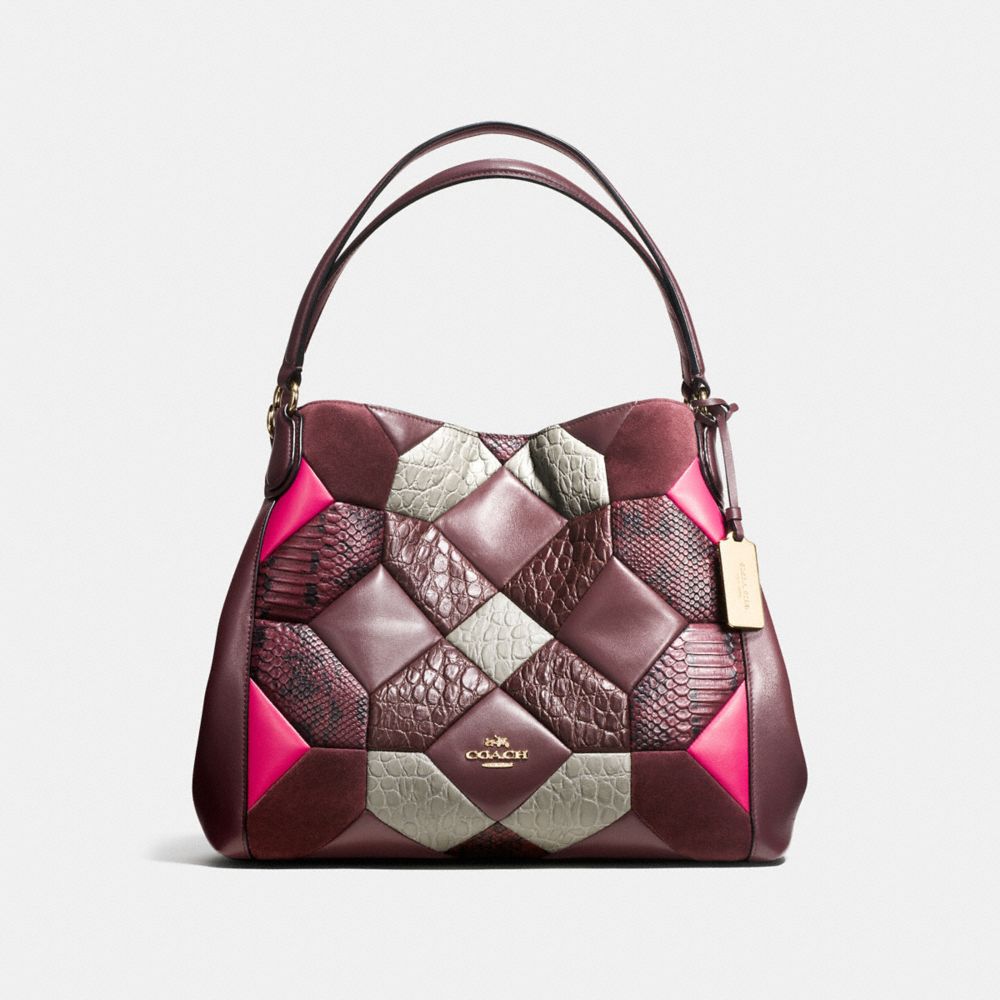 COACH EDIE SHOULDER BAG 31 IN CANYON QUILT EXOTIC EMBOSSED LEATHER - LIGHT GOLD/OXBLOOD MULTI - F38369