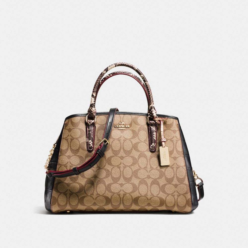 SMALL MARGOT CARRYALL IN SIGNATURE COATED CANVAS AND EXOTIC-EMBOSSED LEATHER - IMITATION GOLD/KHAKI/BLACK - COACH F38380