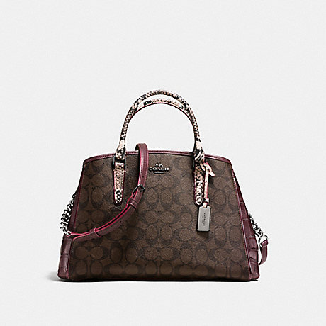 COACH F38380 SMALL MARGOT CARRYALL IN SIGNATURE COATED CANVAS AND EXOTIC-EMBOSSED LEATHER BLACK-ANTIQUE-NICKEL/OXBLOOD