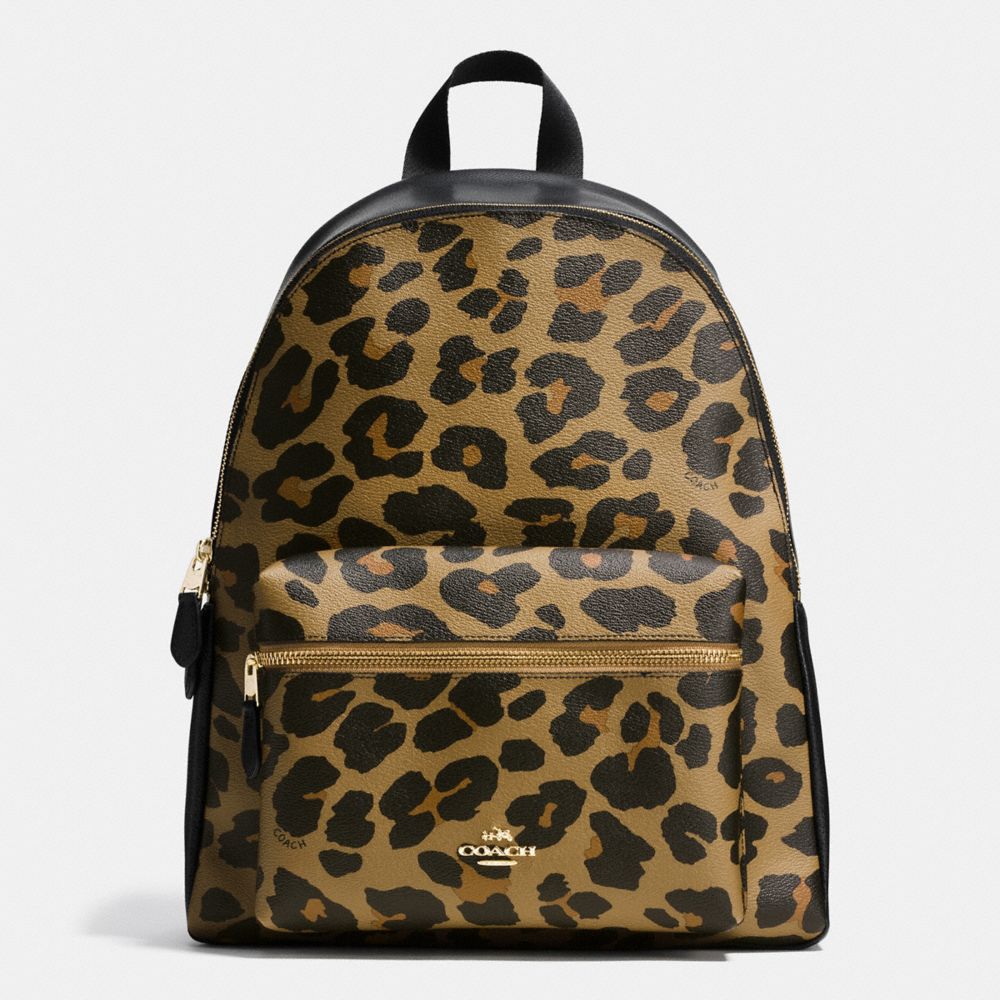 COACH F38391 Charlie Backpack In Leopard Print Coated Canvas IMITATION GOLD/NATURAL