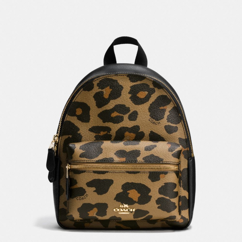 MINI CHARLIE BACKPACK IN LEOPARD PRINT COATED CANVAS - f38395 - IMITATION GOLD/NATURAL
